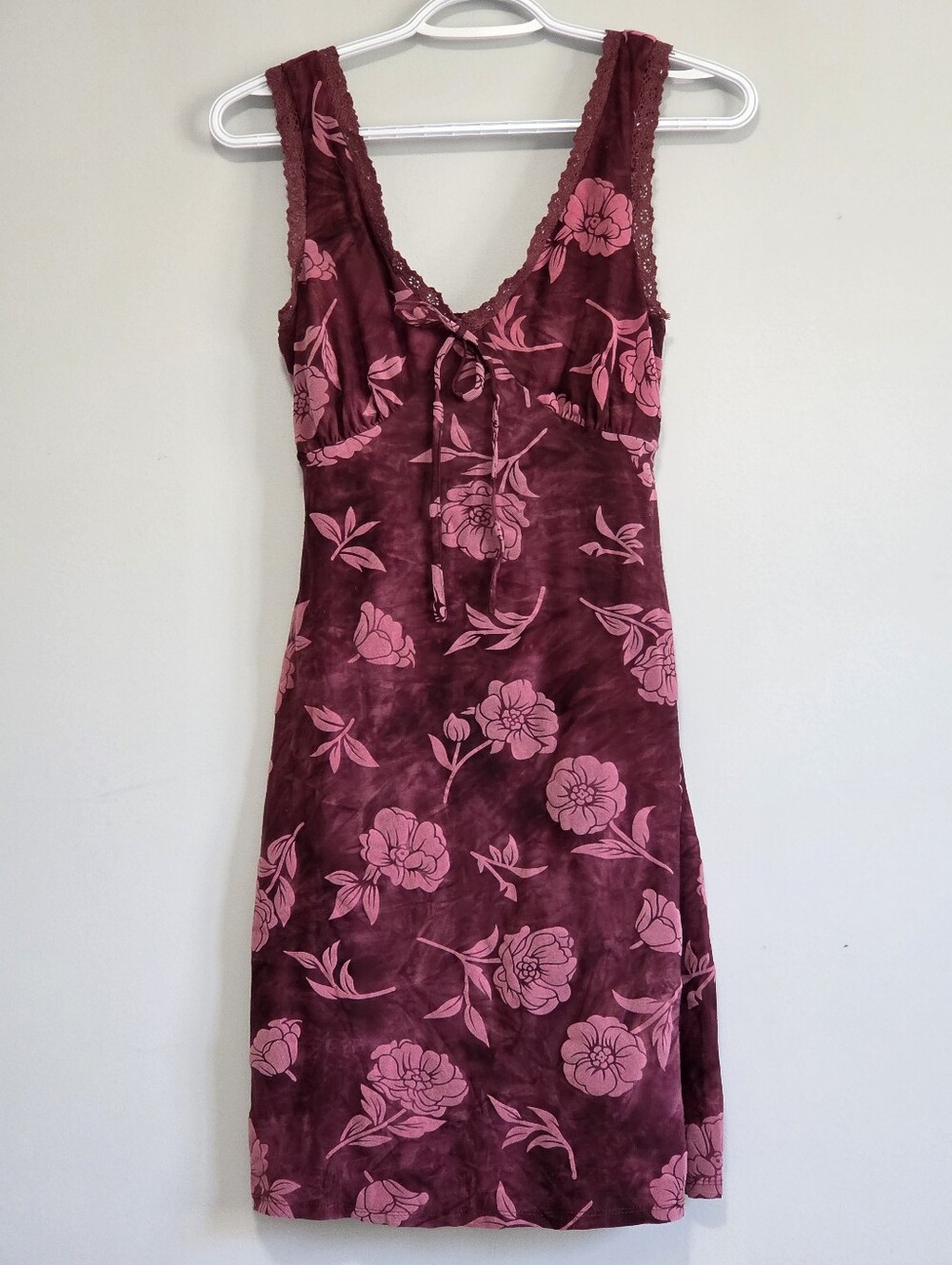 NWOT Jopna Burgundy Velvet Burnout Floral Lace V-Neck Dress Sz XS Boho Romantic
